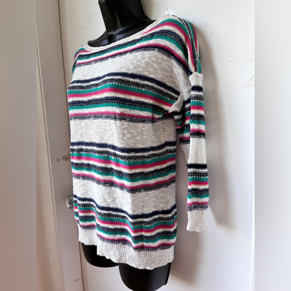 American Living cotton linen blend striped multicolored pullover sweater sz S - Picture 2 of 10